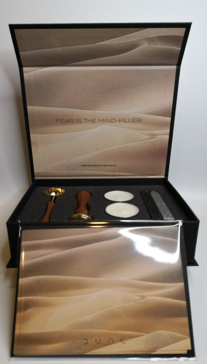 Dune Limited Edition Wax Sealing Metal Stamp Kit + Metal Charm Bookmarks + Notebook + The Great Sandworm & Paul Atreides Hard Enamel Pins