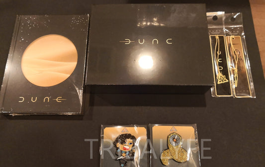 Dune Limited Edition Wax Sealing Metal Stamp Kit + Metal Charm Bookmarks + Notebook + The Great Sandworm & Paul Atreides Hard Enamel Pins